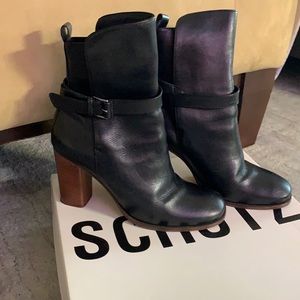 Schutz Booties size 9 black with stacked heal